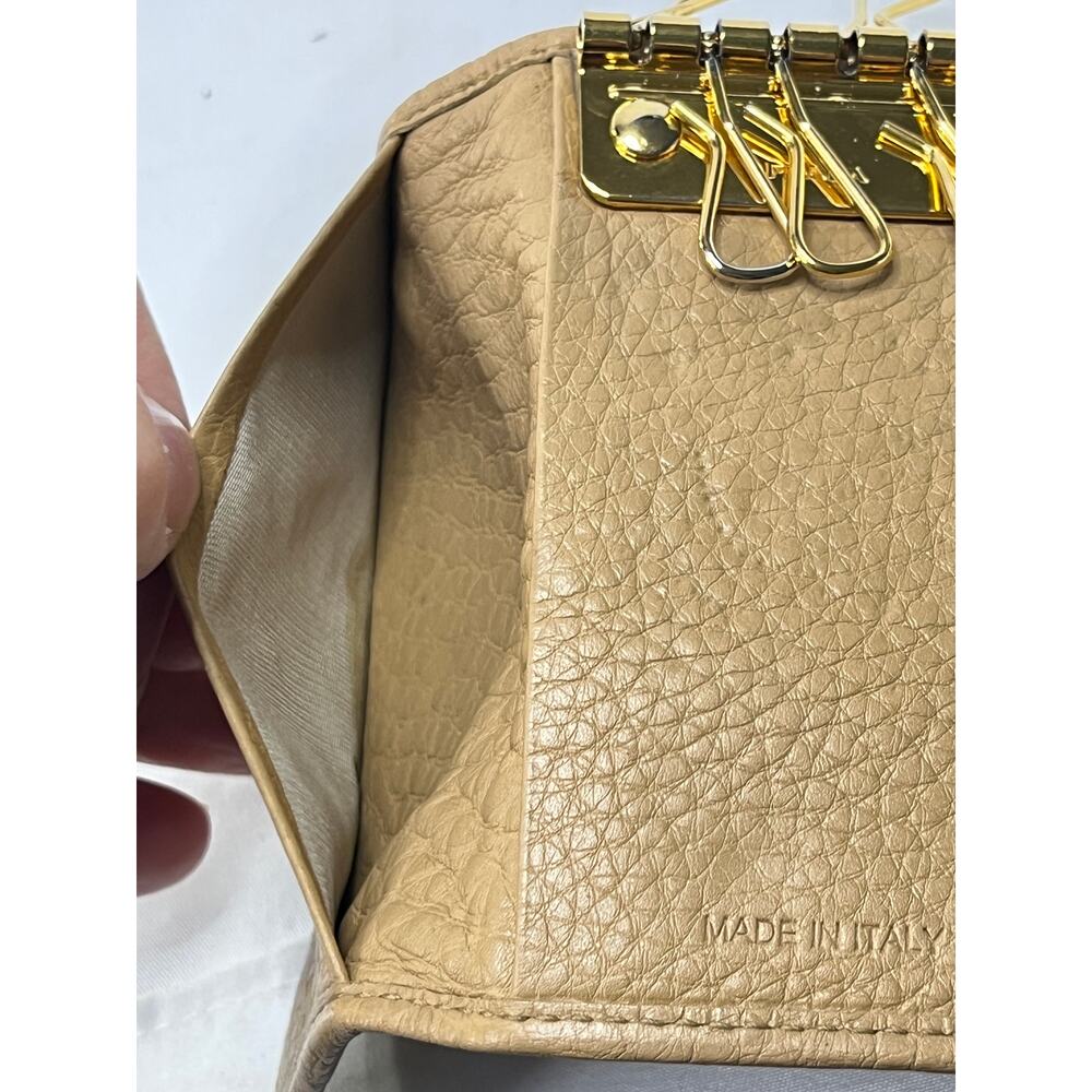 Prada Pebbled Leather 6 Key Holder Camel Tan Gold Corner Logo Case - Picture 4 of 14